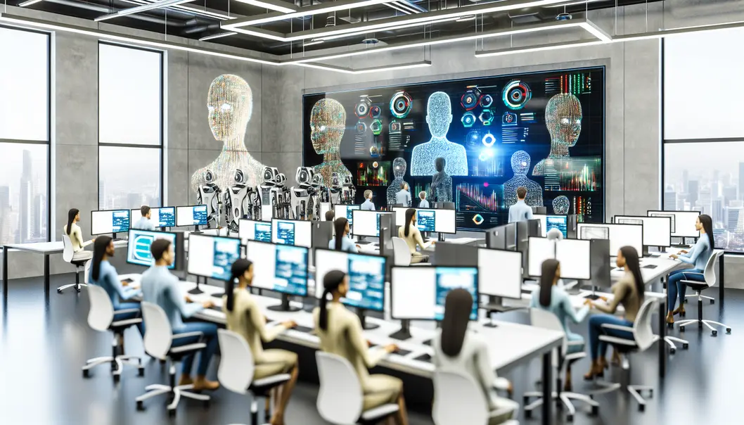 AI agents automating and optimizing business operations in a digital workspace.