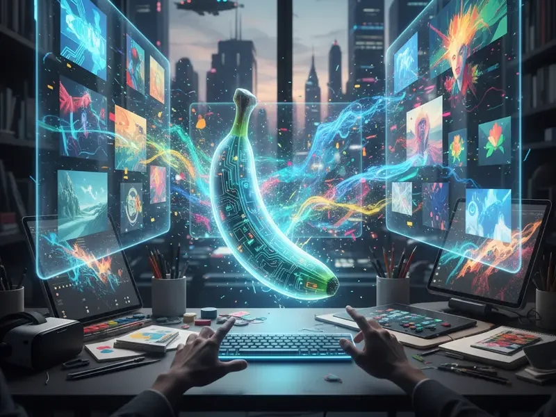 A futuristic creative space enhanced by Google Nano Banana's AI image editing capabilities.